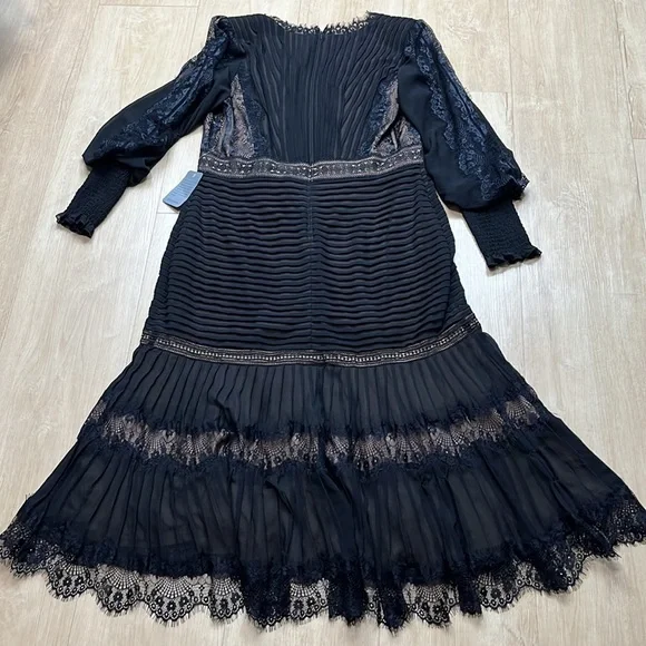 Tadashi Shoji Lace Pintuck Long Sleeve Midi Cocktail Dress, Size 16 1347 - Picture 6 of 14